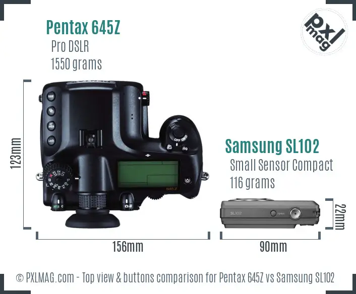Pentax 645Z vs Samsung SL102 top view buttons comparison