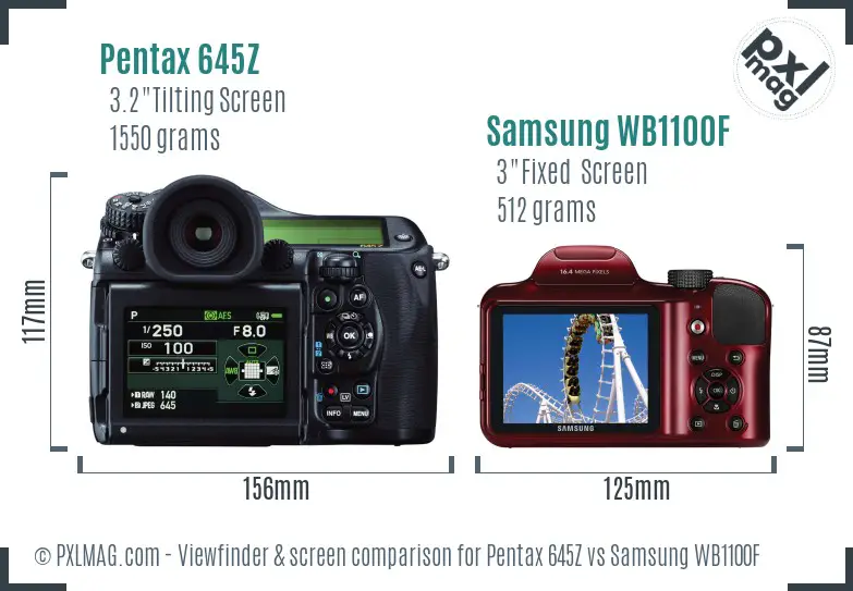 Pentax 645Z vs Samsung WB1100F Screen and Viewfinder comparison
