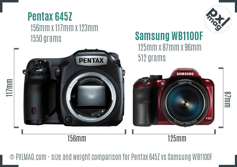Pentax 645Z vs Samsung WB1100F size comparison