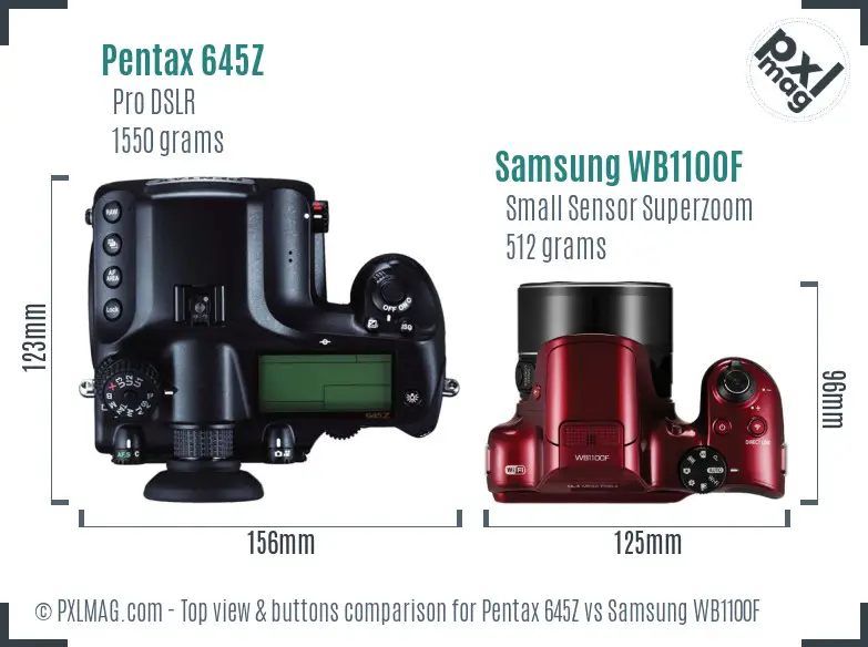 Pentax 645Z vs Samsung WB1100F top view buttons comparison