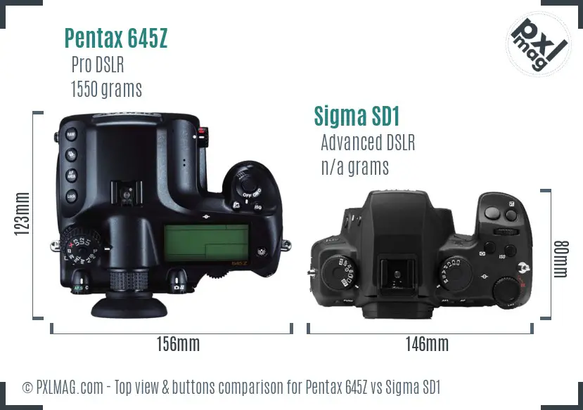 Pentax 645Z vs Sigma SD1 top view buttons comparison