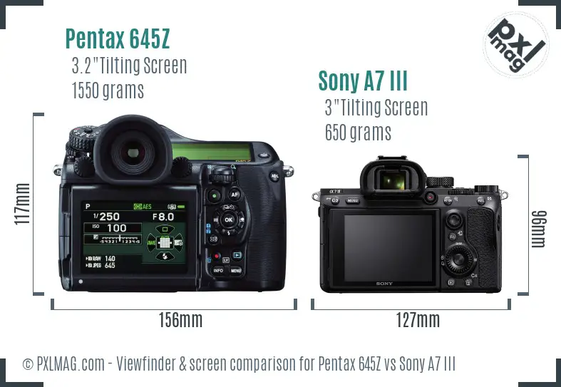 Pentax 645Z vs Sony A7 III Screen and Viewfinder comparison