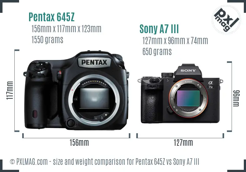 Pentax 645Z vs Sony A7 III size comparison