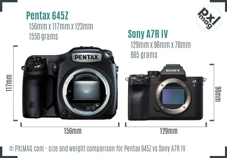 Pentax 645Z vs Sony A7R IV size comparison