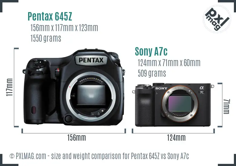 Pentax 645Z vs Sony A7c size comparison