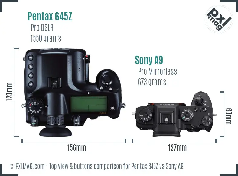 Pentax 645Z vs Sony A9 top view buttons comparison Pentax 645Z vs Sony A9 top view buttons comparison