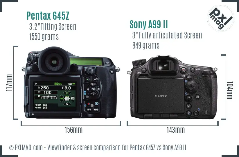 Pentax 645Z vs Sony A99 II Screen and Viewfinder comparison