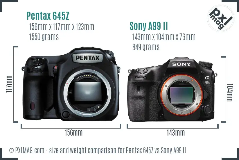 Pentax 645Z vs Sony A99 II size comparison