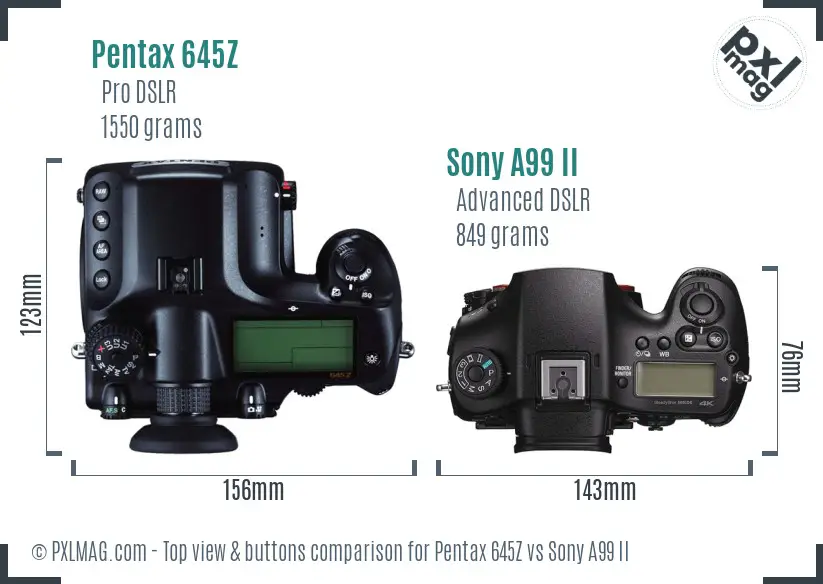 Pentax 645Z vs Sony A99 II top view buttons comparison