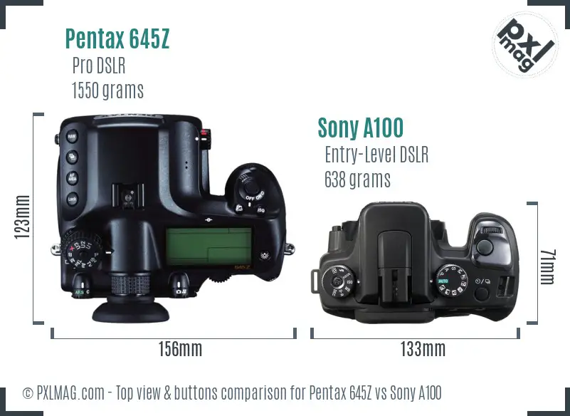 Pentax 645Z vs Sony A100 top view buttons comparison