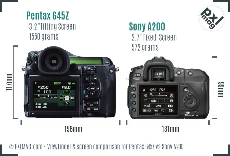 Pentax 645Z vs Sony A200 Screen and Viewfinder comparison