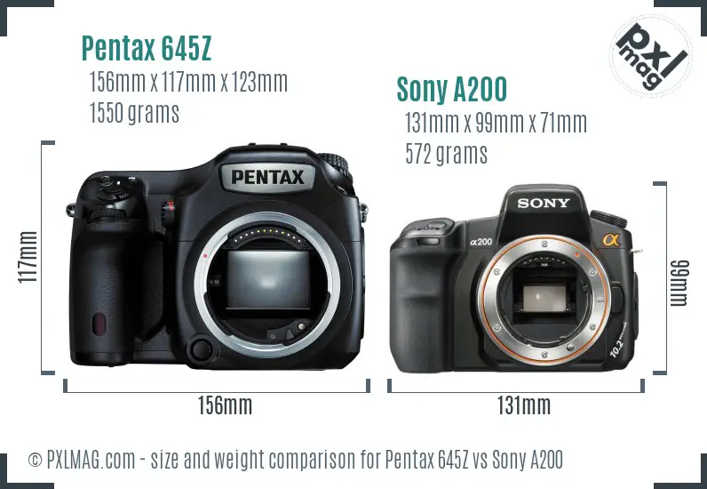 Pentax 645Z vs Sony A200 size comparison