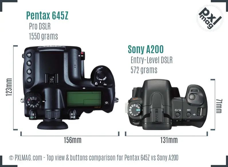 Pentax 645Z vs Sony A200 top view buttons comparison