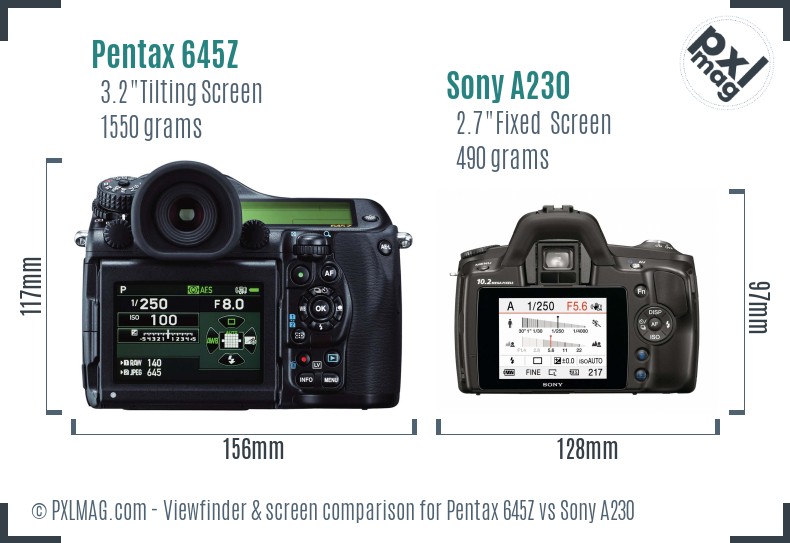 Pentax 645Z vs Sony A230 Screen and Viewfinder comparison