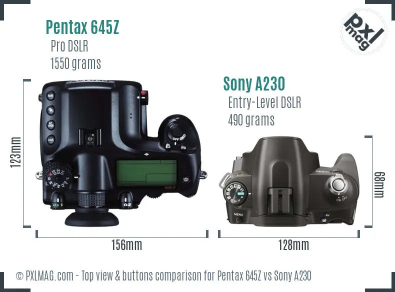 Pentax 645Z vs Sony A230 top view buttons comparison