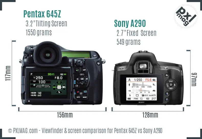 Pentax 645Z vs Sony A290 Screen and Viewfinder comparison Pentax 645Z vs Sony A290 Screen and Viewfinder comparison