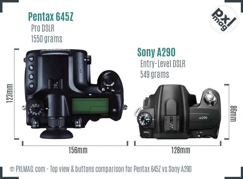 Pentax 645Z vs Sony A290 top view buttons comparison Pentax 645Z vs Sony A290 top view buttons comparison