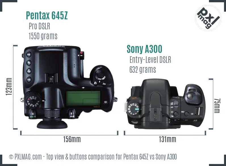 Pentax 645Z vs Sony A300 top view buttons comparison