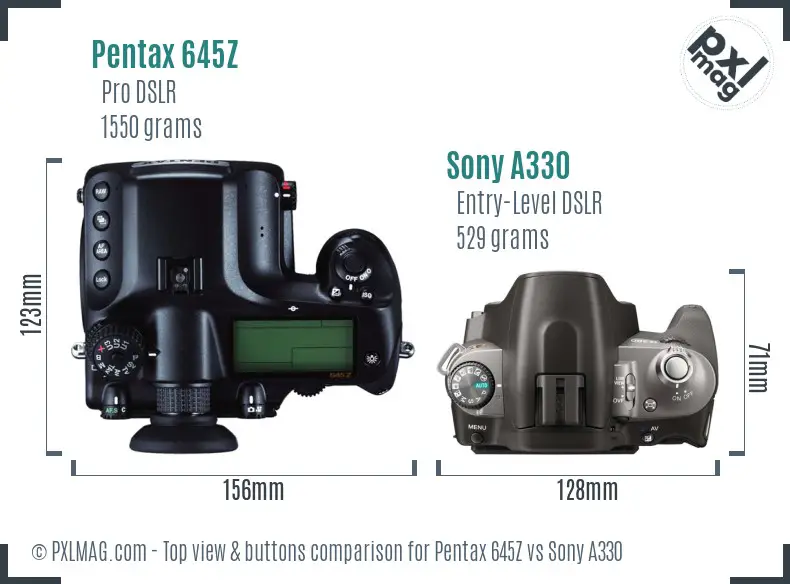 Pentax 645Z vs Sony A330 top view buttons comparison