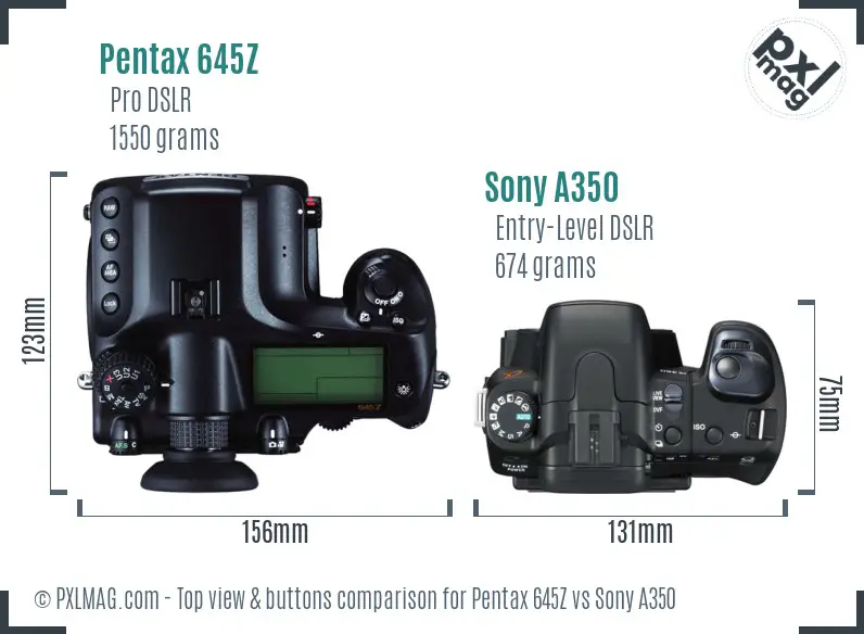 Pentax 645Z vs Sony A350 top view buttons comparison