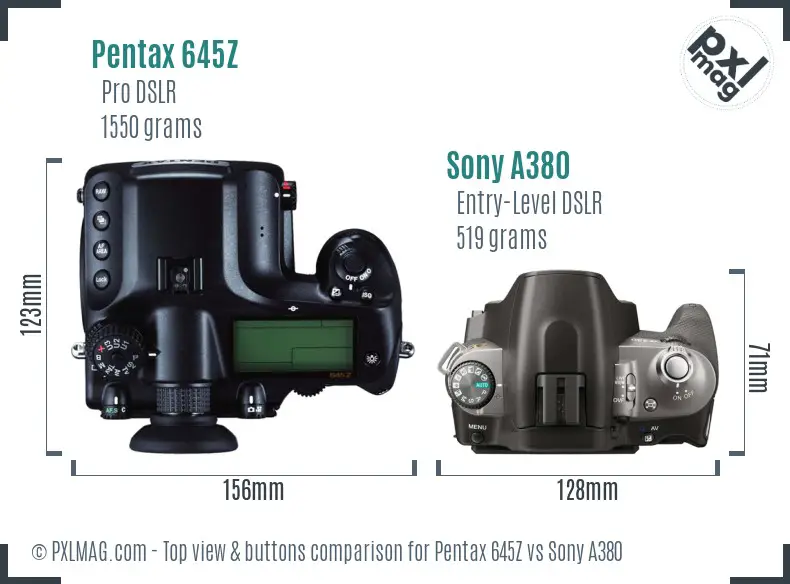 Pentax 645Z vs Sony A380 top view buttons comparison