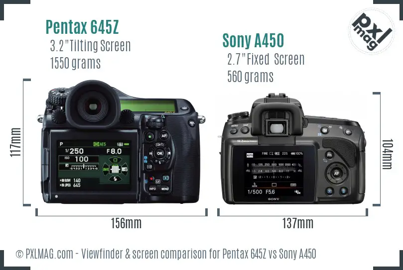 Pentax 645Z vs Sony A450 Screen and Viewfinder comparison Pentax 645Z vs Sony A450 Screen and Viewfinder comparison
