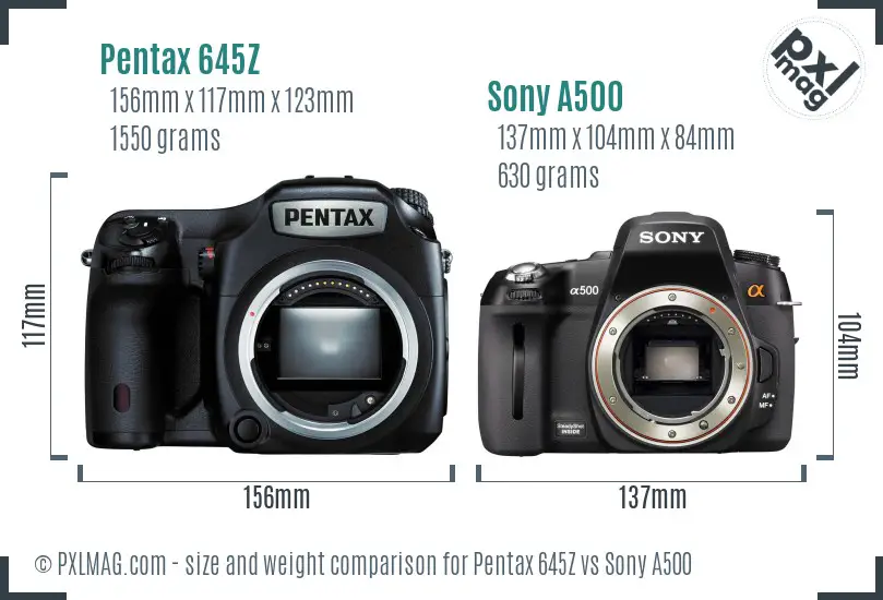 Pentax 645Z vs Sony A500 size comparison