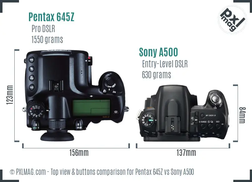Pentax 645Z vs Sony A500 top view buttons comparison
