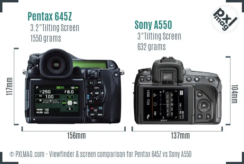 Pentax 645Z vs Sony A550 Screen and Viewfinder comparison