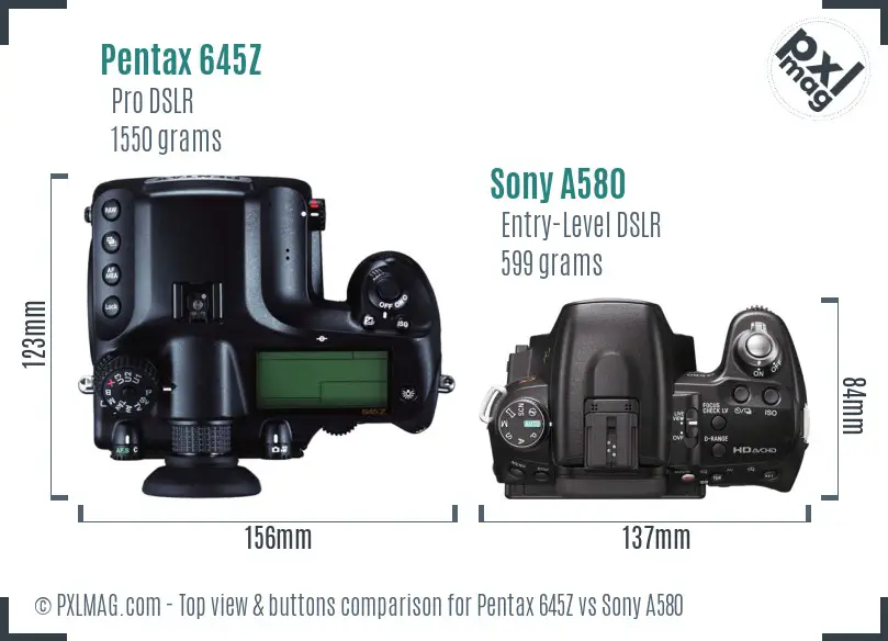 Pentax 645Z vs Sony A580 top view buttons comparison