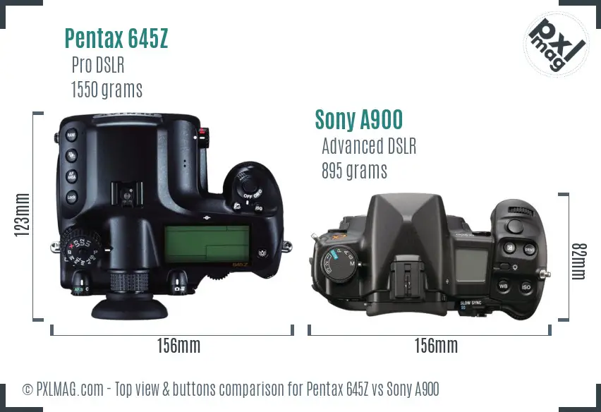 Pentax 645Z vs Sony A900 top view buttons comparison