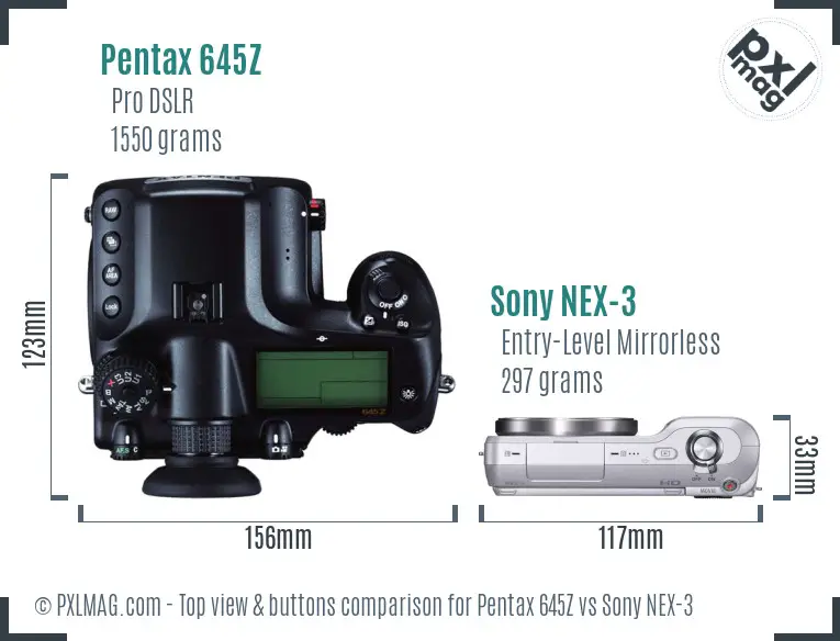 Pentax 645Z vs Sony NEX-3 top view buttons comparison