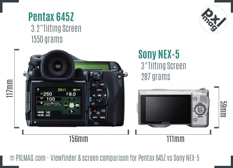 Pentax 645Z vs Sony NEX-5 Screen and Viewfinder comparison