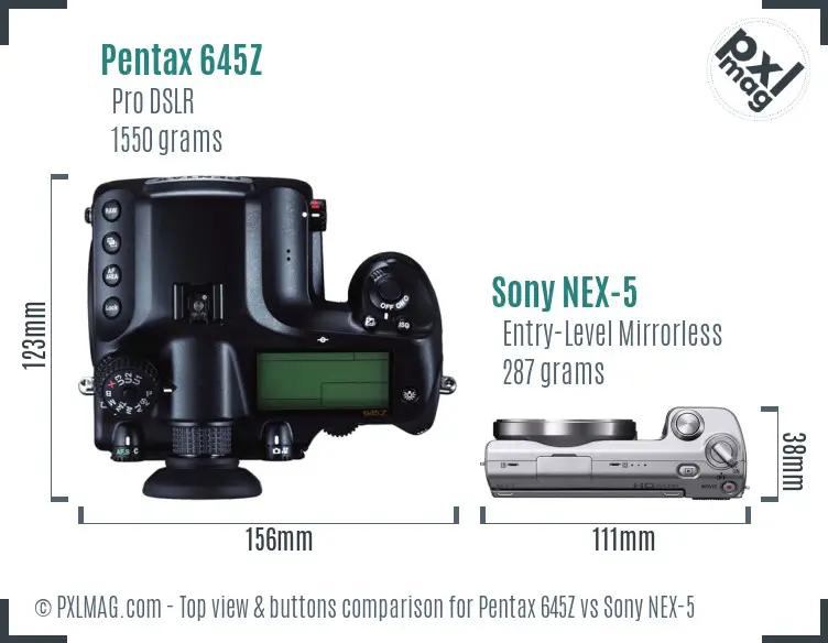 Pentax 645Z vs Sony NEX-5 top view buttons comparison