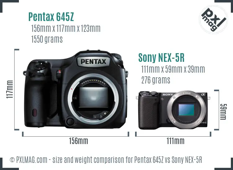 Pentax 645Z vs Sony NEX-5R size comparison