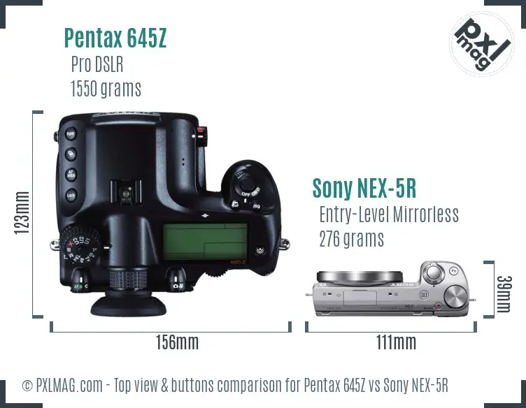 Pentax 645Z vs Sony NEX-5R top view buttons comparison