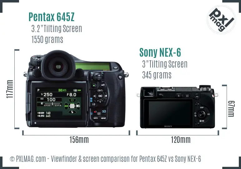 Pentax 645Z vs Sony NEX-6 Screen and Viewfinder comparison