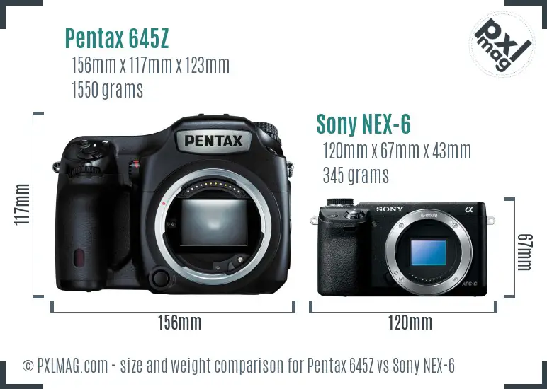 Pentax 645Z vs Sony NEX-6 size comparison