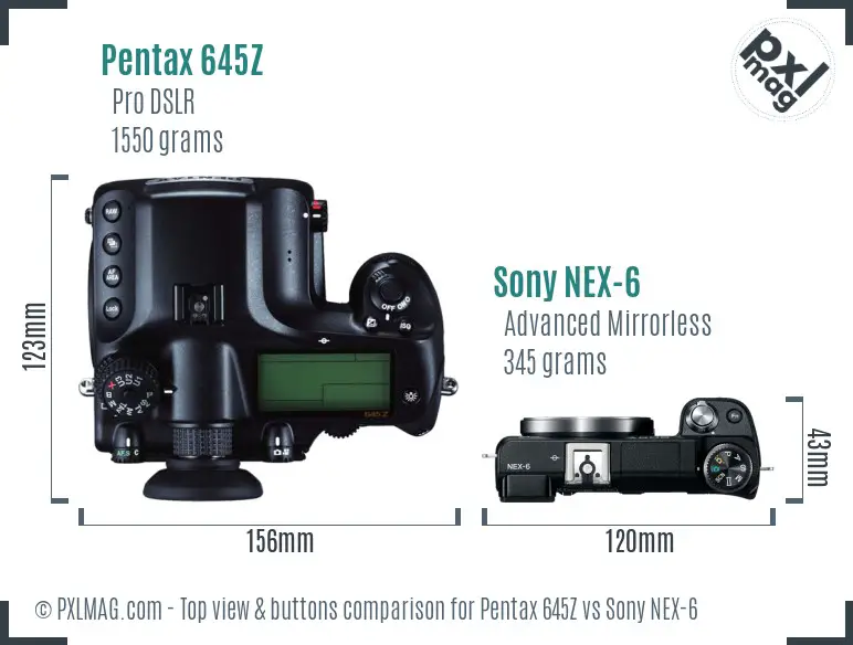 Pentax 645Z vs Sony NEX-6 top view buttons comparison