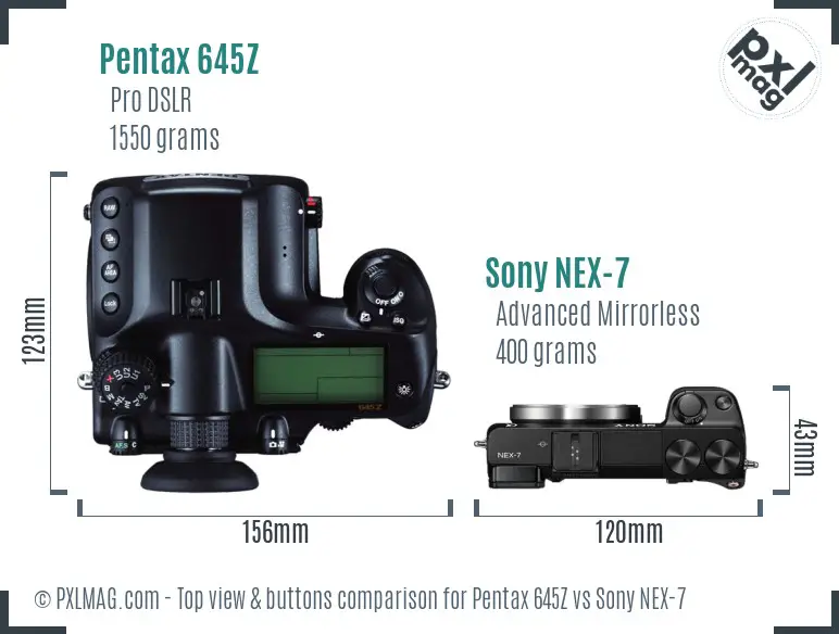 Pentax 645Z vs Sony NEX-7 top view buttons comparison