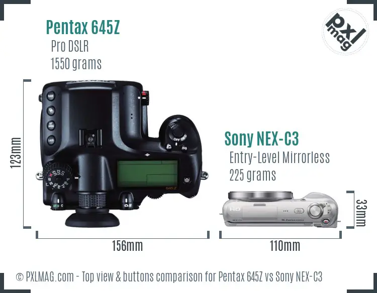 Pentax 645Z vs Sony NEX-C3 top view buttons comparison Pentax 645Z vs Sony NEX-C3 top view buttons comparison