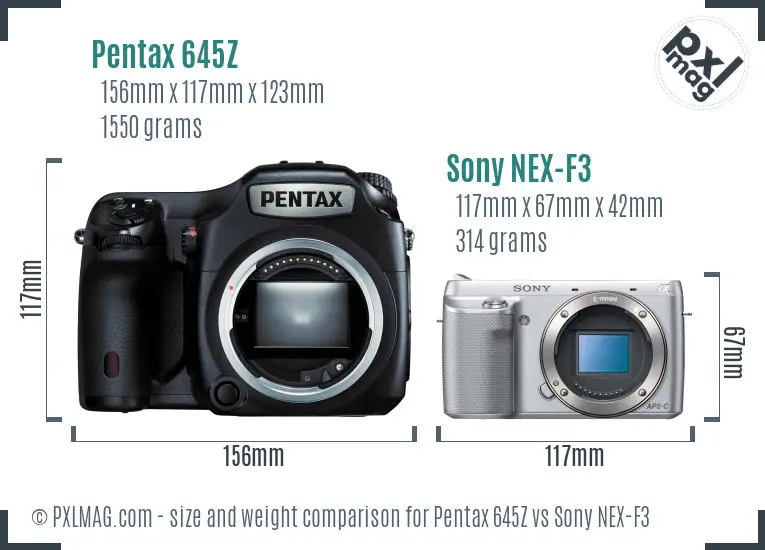 Pentax 645Z vs Sony NEX-F3 size comparison Pentax 645Z vs Sony NEX-F3 size comparison