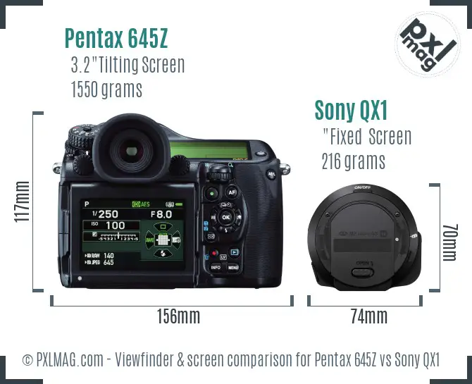 Pentax 645Z vs Sony QX1 Screen and Viewfinder comparison