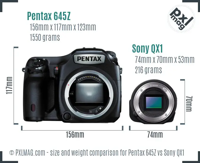 Pentax 645Z vs Sony QX1 size comparison