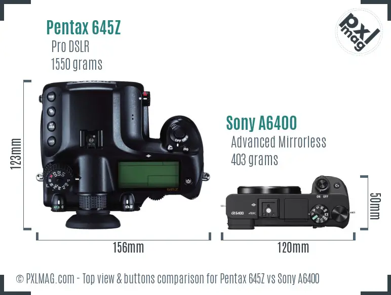 Pentax 645Z vs Sony A6400 top view buttons comparison