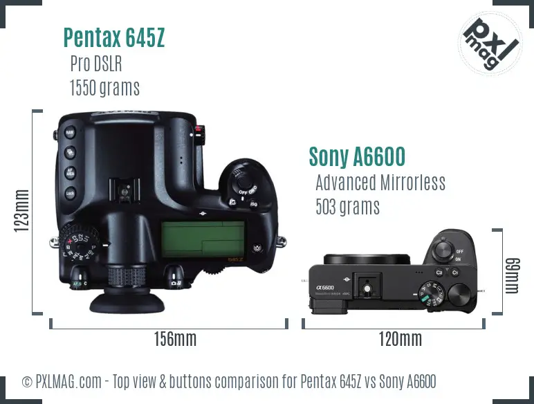 Pentax 645Z vs Sony A6600 top view buttons comparison