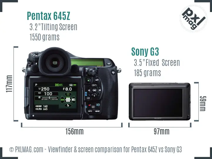 Pentax 645Z vs Sony G3 Screen and Viewfinder comparison