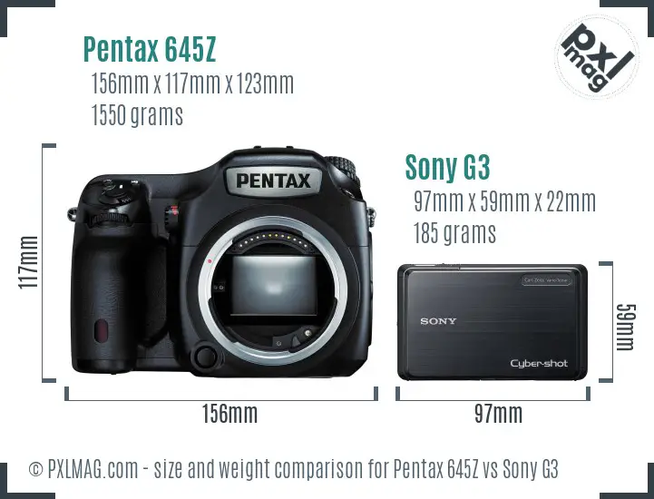 Pentax 645Z vs Sony G3 size comparison