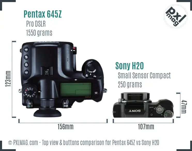 Pentax 645Z vs Sony H20 top view buttons comparison