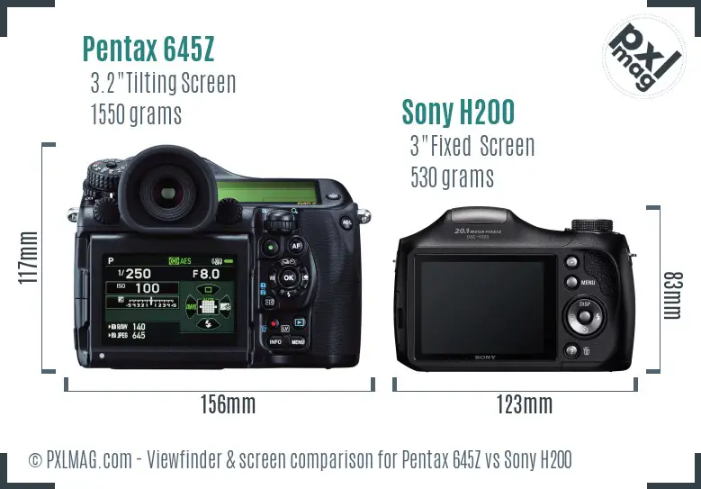 Pentax 645Z vs Sony H200 Screen and Viewfinder comparison